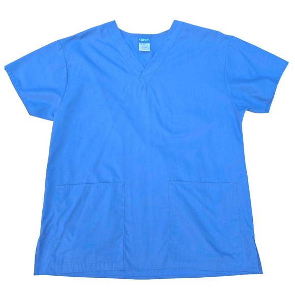 Crest Scrub Top Women's Size Medium Ceil Blue Short Sleeve V Neck Pockets - Picture 1 of 6